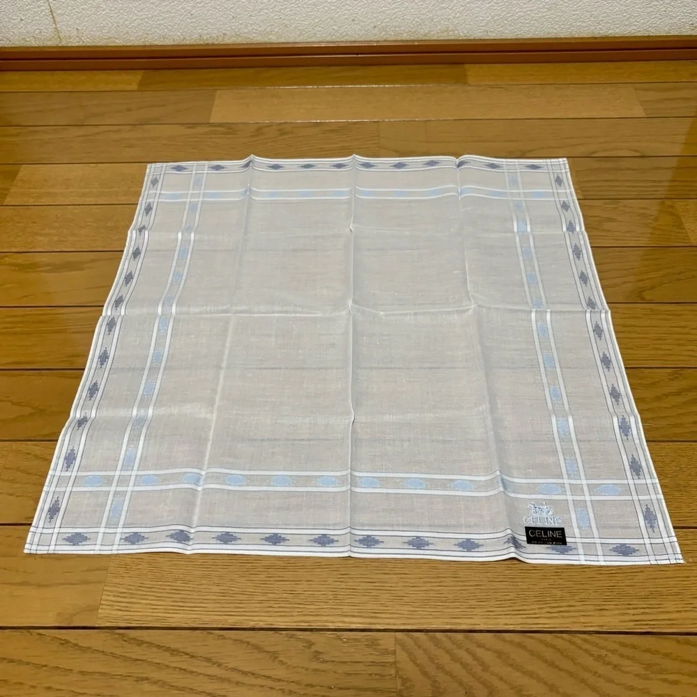 Celine Ivory and Sky Blue Unisex Handkerchief/Bandana 48cm x 47cm